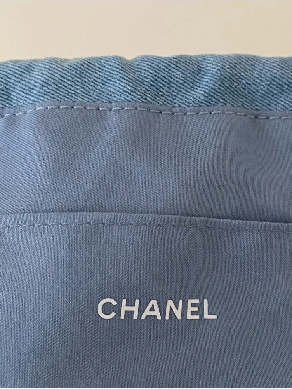 New Chanel Beauty GWP Light Blue Denim Drawstring Pouch Makeup Cosmetic Bag